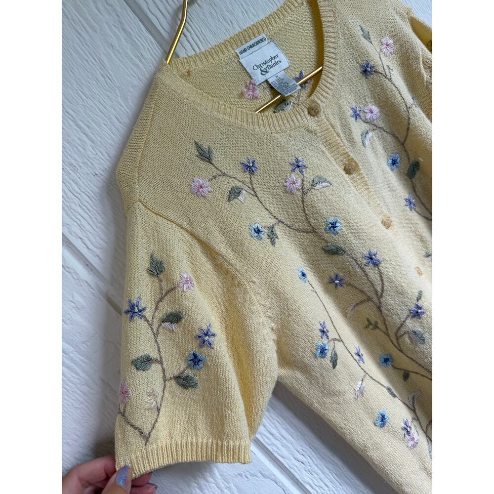 Vintage Christopher & Banks Hand Embroidered Floral Cardigan Sweater Medium - Picture 5 of 7